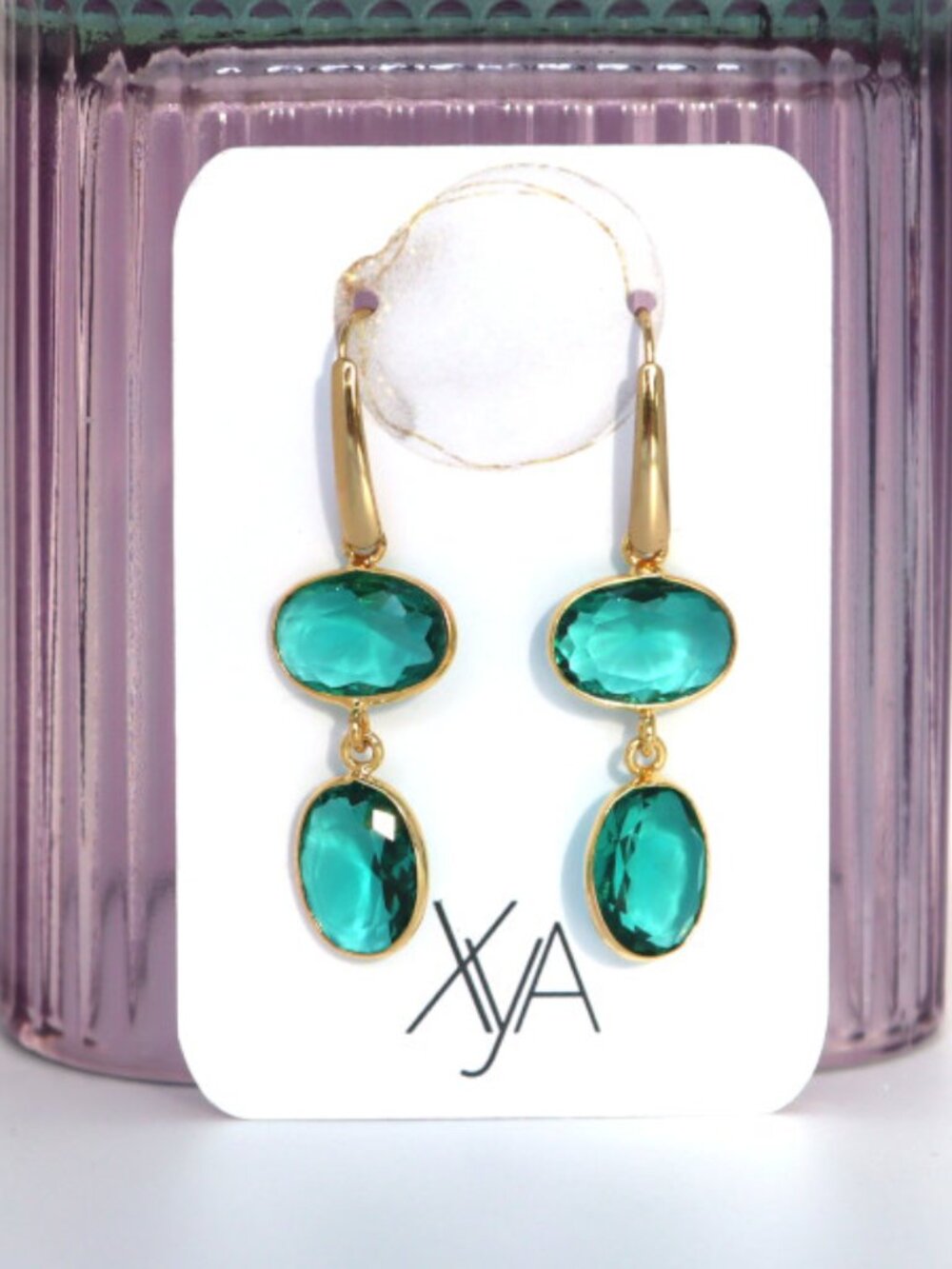 Gold-Tone Teal Quartz Dangle Earrings